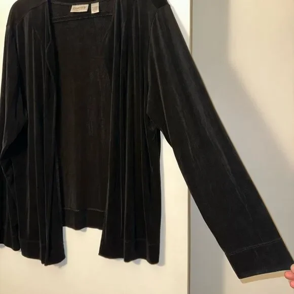 Chicos Travelers XL Open Front Slinky Long Sleeve Cardigan Solid Black Color EUC - Picture 4 of 11